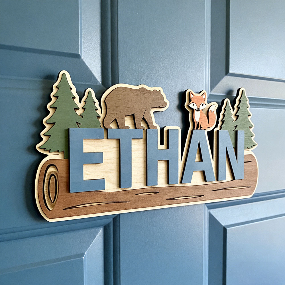 Baby Gate Stairs - Woodland Forest Animal Personalized Name Wooden